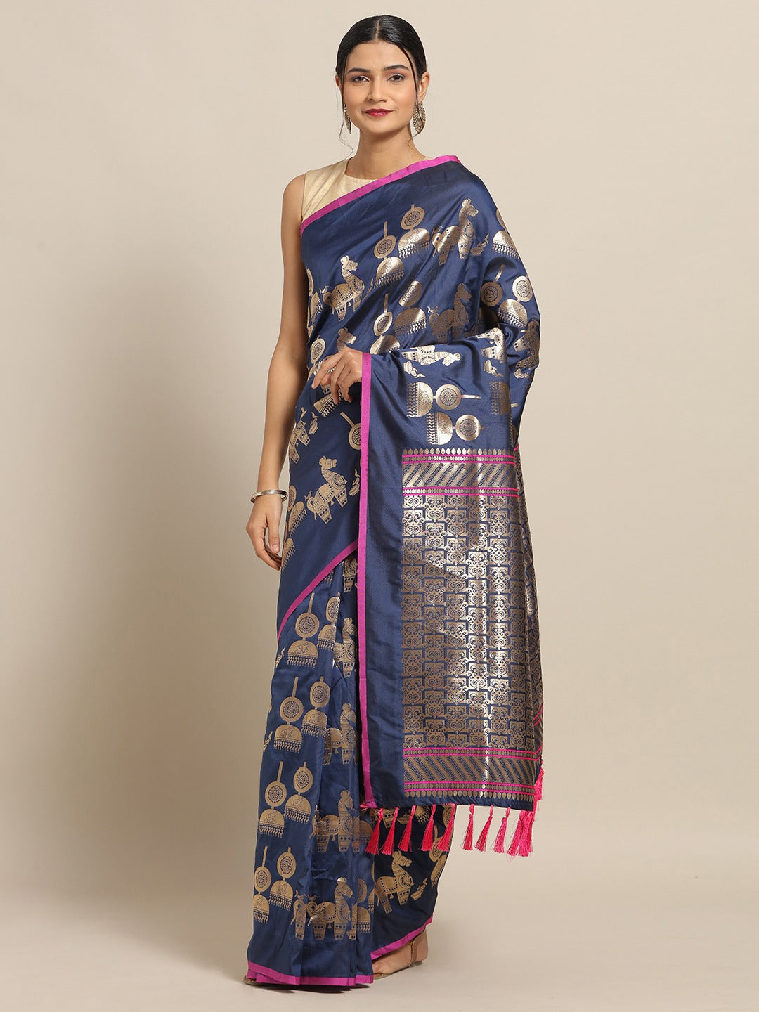  Beautiful Traditional Navy Colour Silk Banarasi Saree