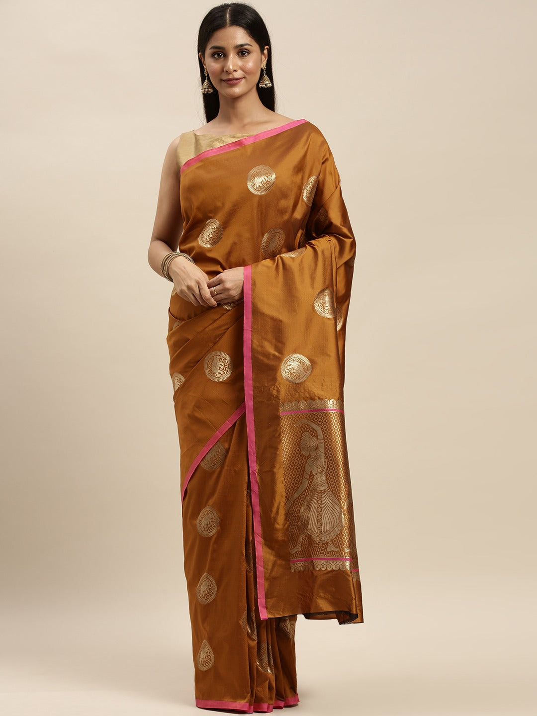 Honey Yellow Colour Banarasi Saree with Ethnic Motifs