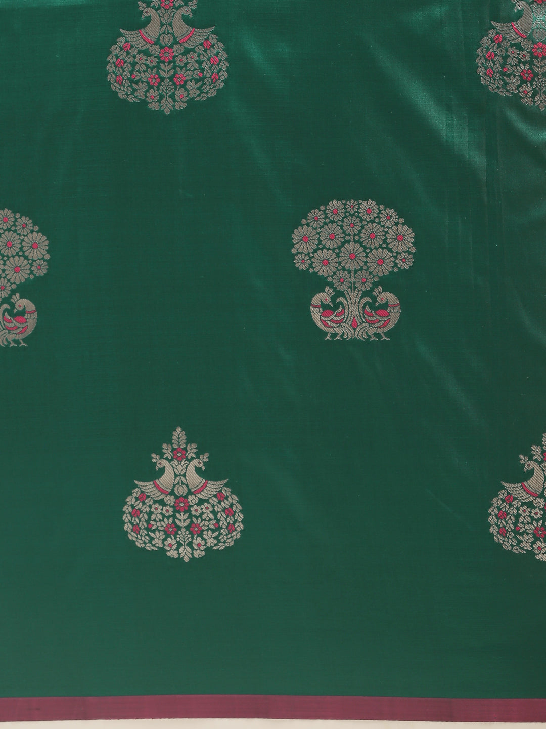 Bottle Green Colour Banarasi Saree with Ethnic Motifs & Zari