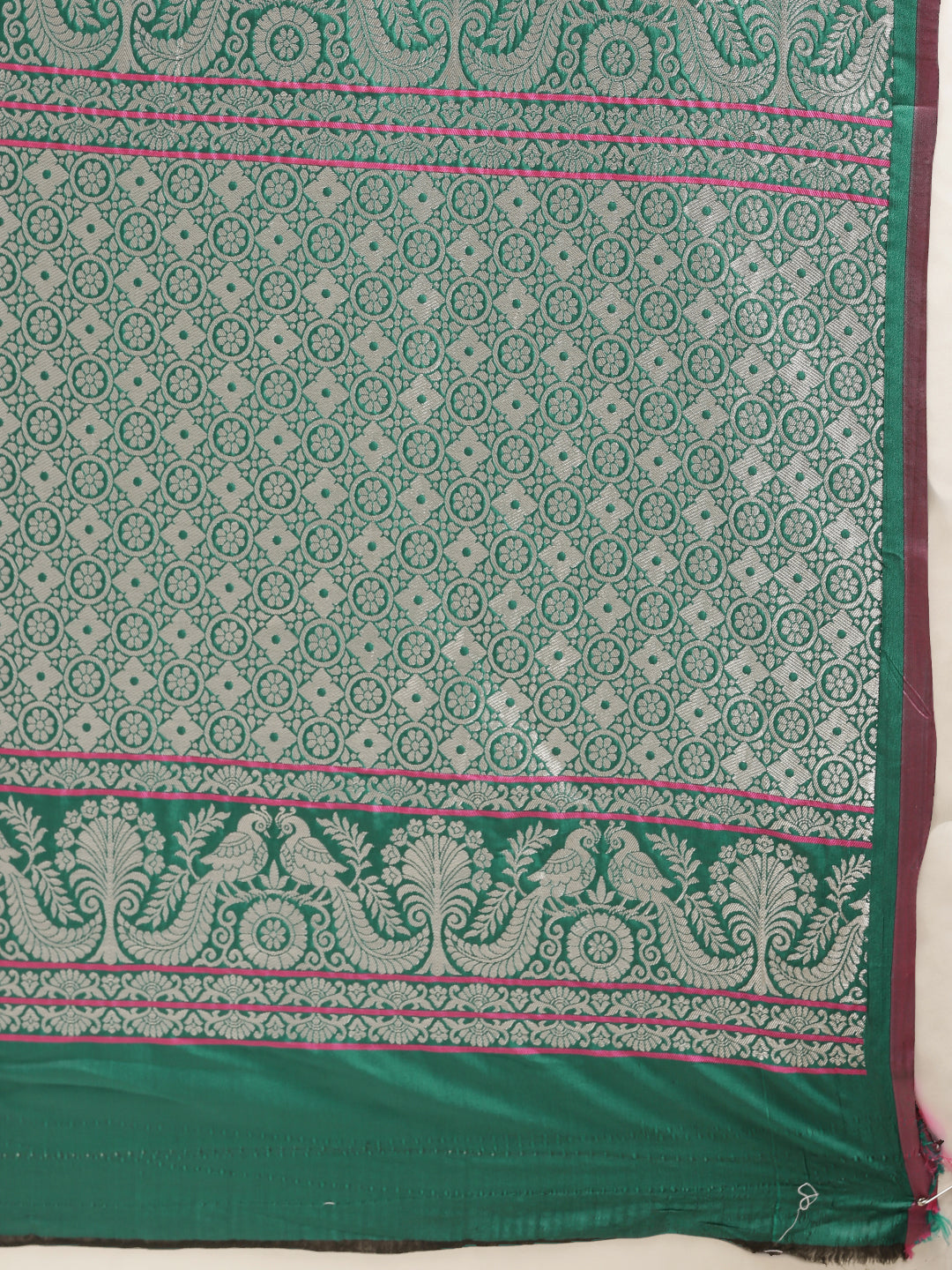 Bottle Green Colour Banarasi Saree with Ethnic Motifs & Zari