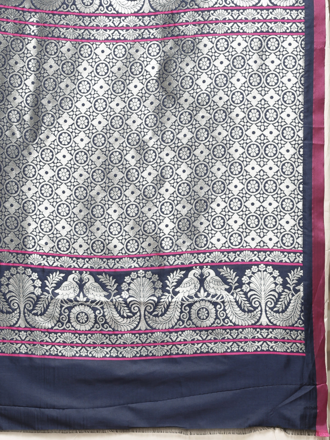  Ethnic Motifs Banarasi Silk Saree in Navy Colour