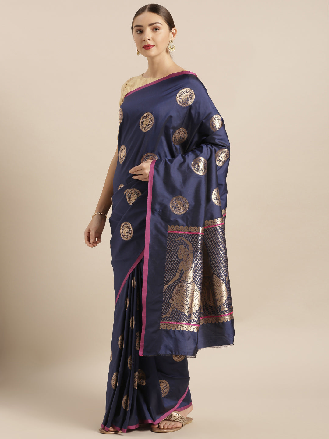  Bollywood Navy Colour Ethnic Motif Zari Silk Saree