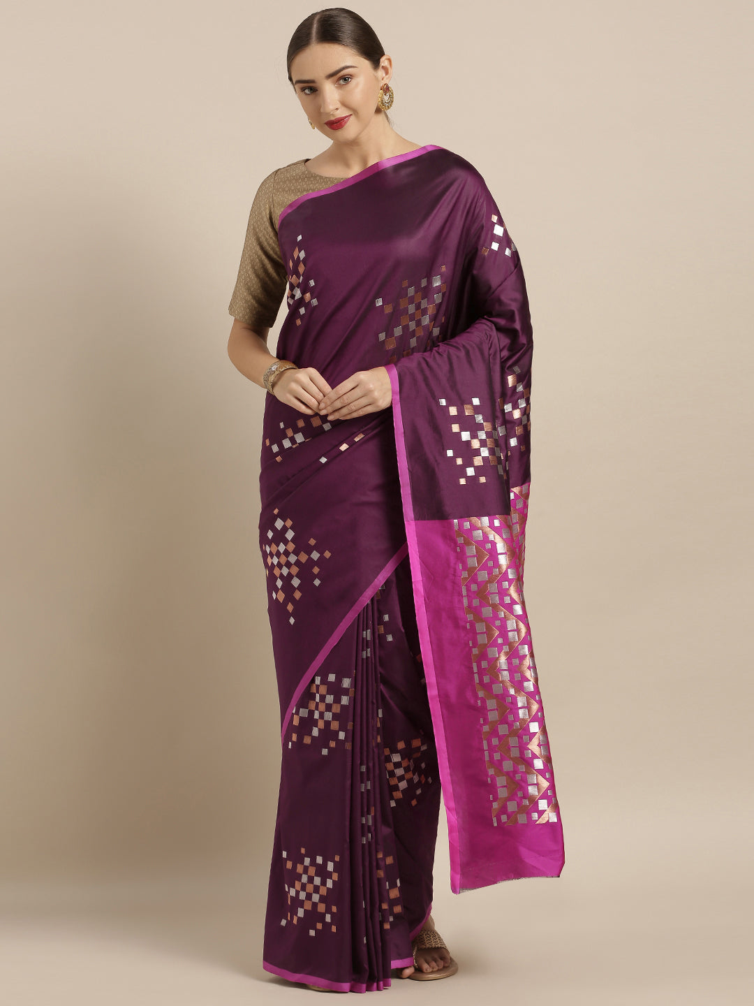 Stylish Banarasi Wine Colour Silk Blend Saree