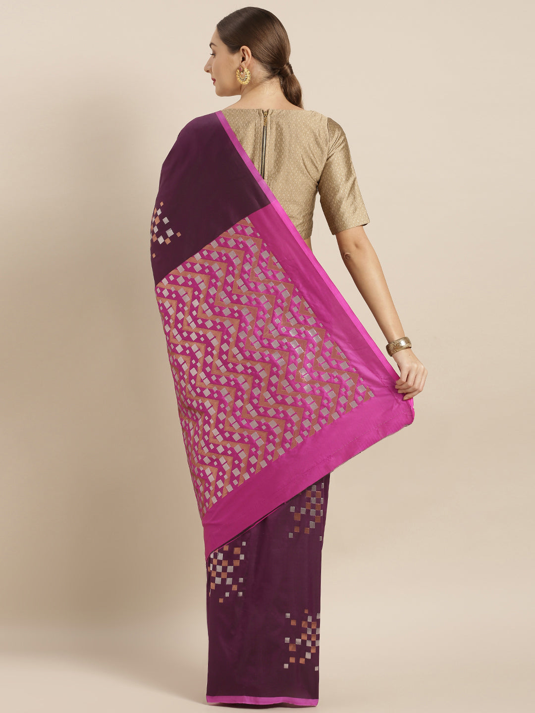 Stylish Banarasi Wine Colour Silk Blend Saree