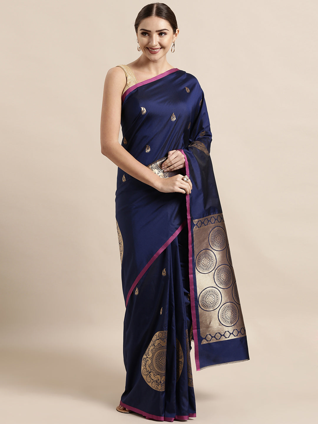 Bollywood Banarasi Navy Silk Blend Saree