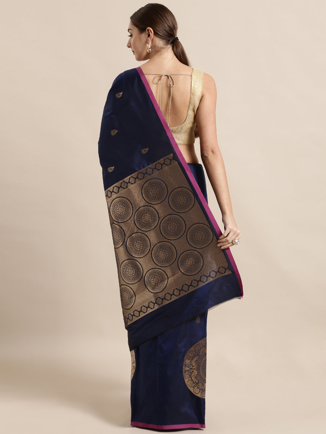 Bollywood Banarasi Navy Silk Blend Saree