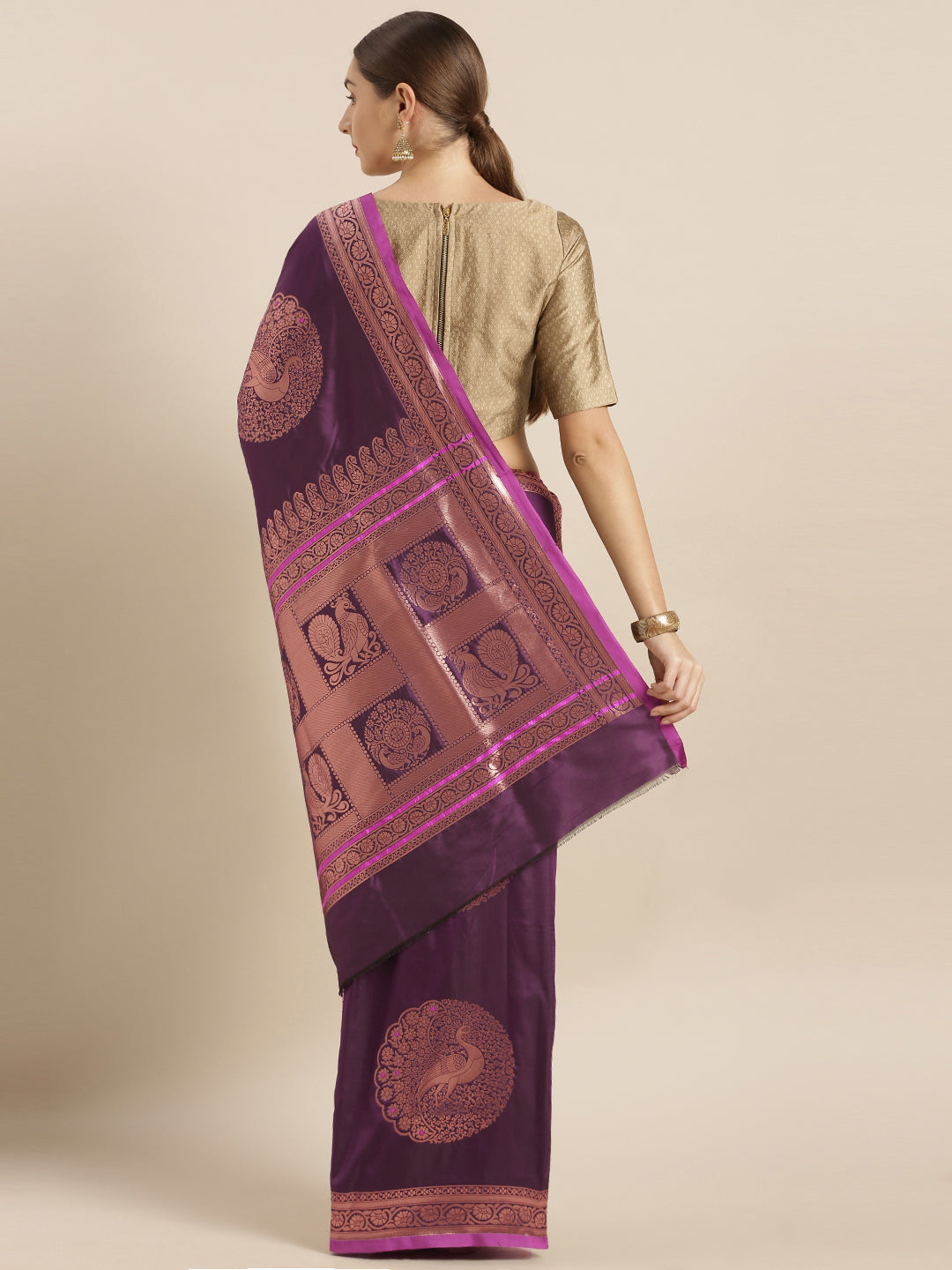  Banarasi Wine Colour Silk Saree With Woven Designs