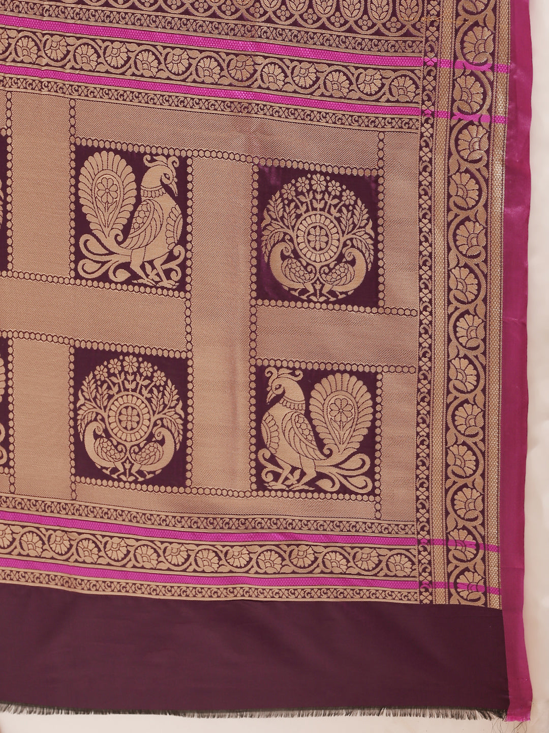  Banarasi Wine Colour Silk Saree With Woven Designs