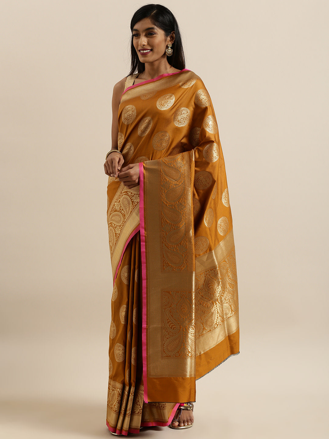 Traditional Silk Blend Banarasi Saree in Mustard Colour