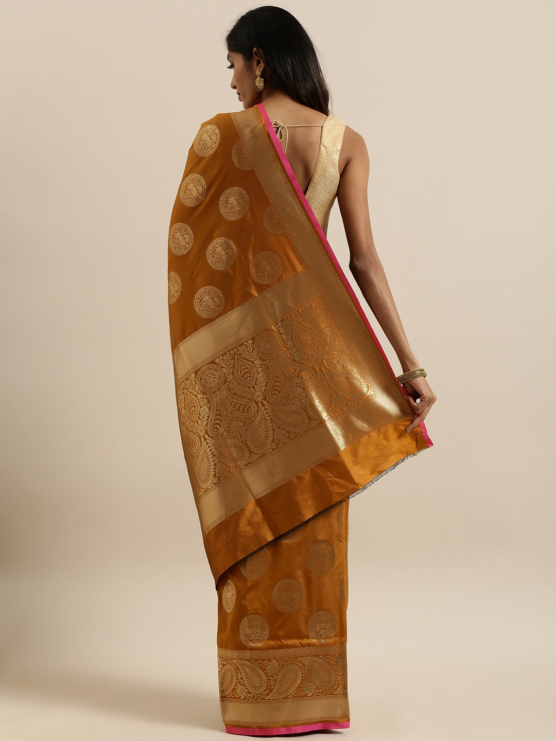 Traditional Silk Blend Banarasi Saree in Mustard Colour