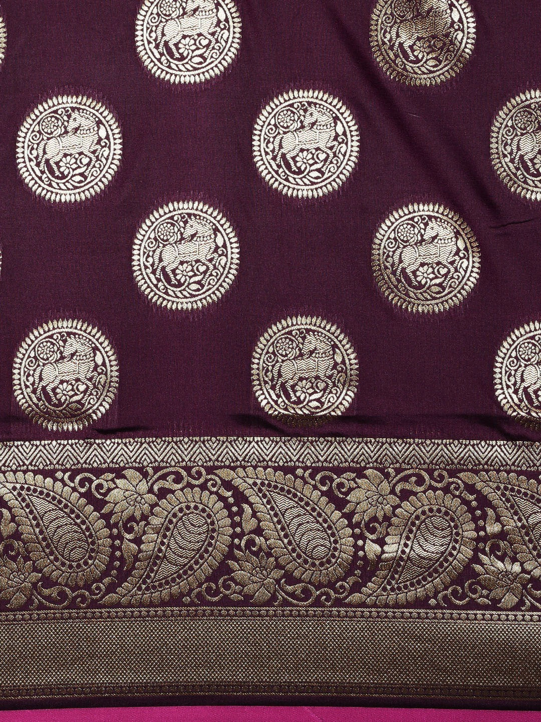 Traditional Silk Blend Banarasi Saree Wine Colour