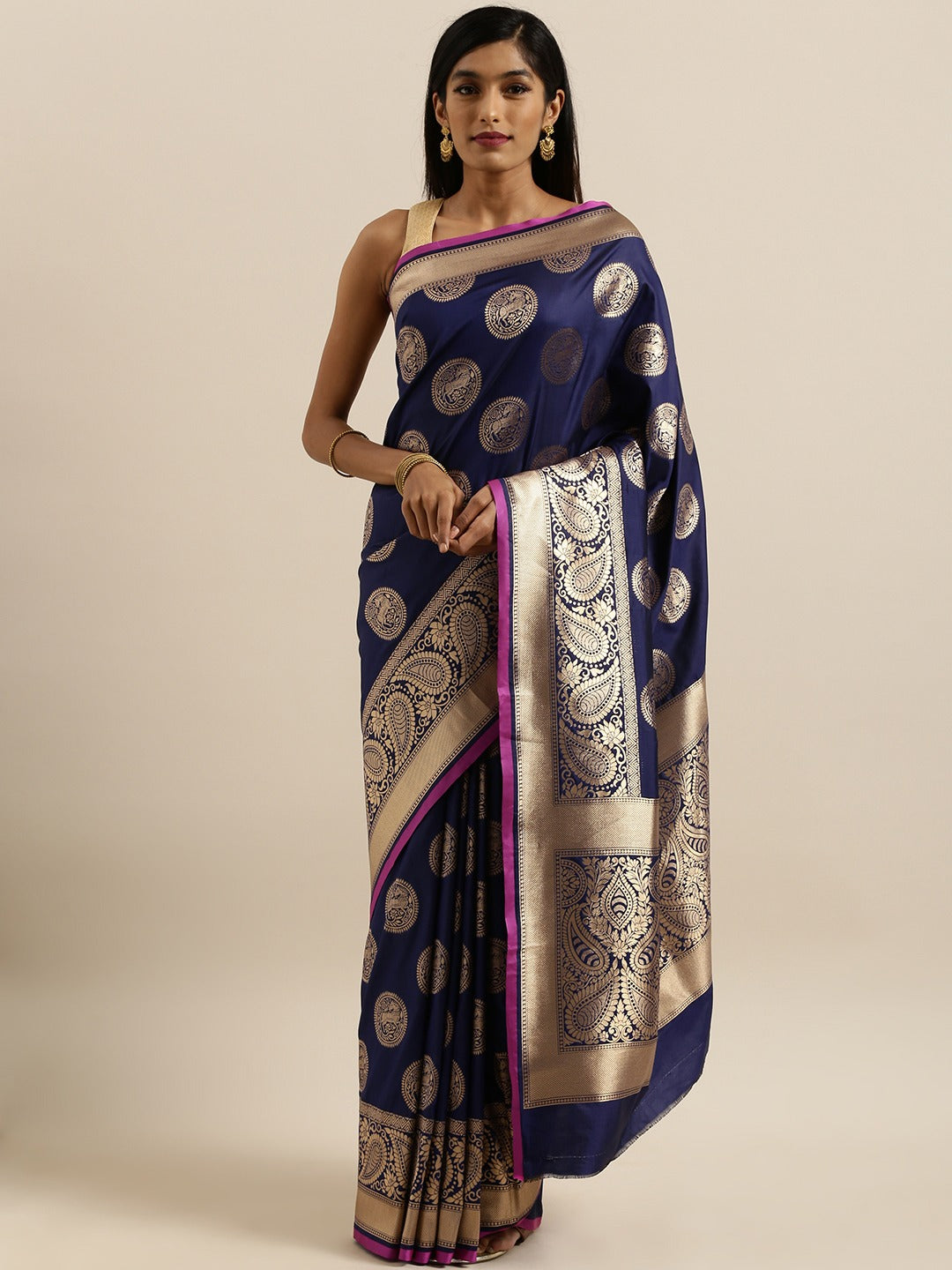 Traditional Navy Silk Blend Banarasi Saree 