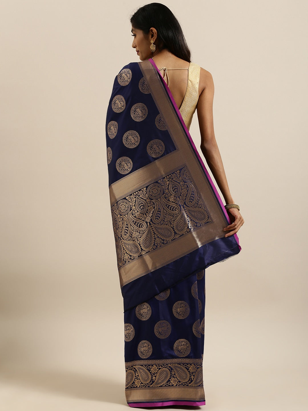 Traditional Navy Silk Blend Banarasi Saree 