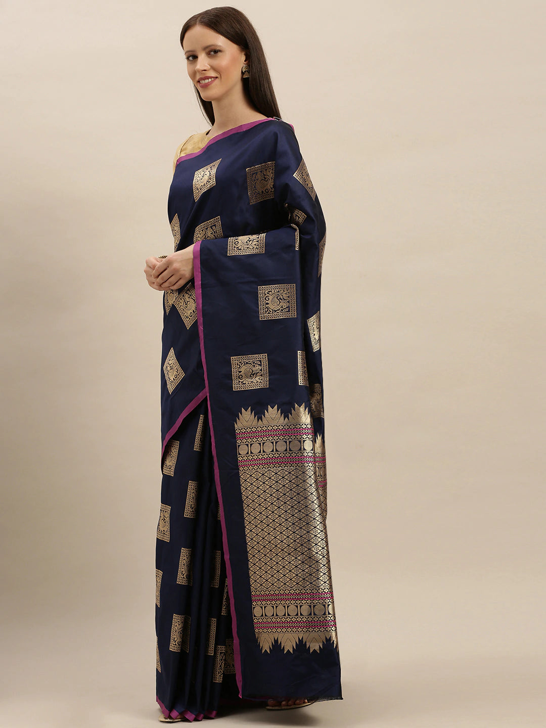 Kanjivaram Navy Silk Blend Saree