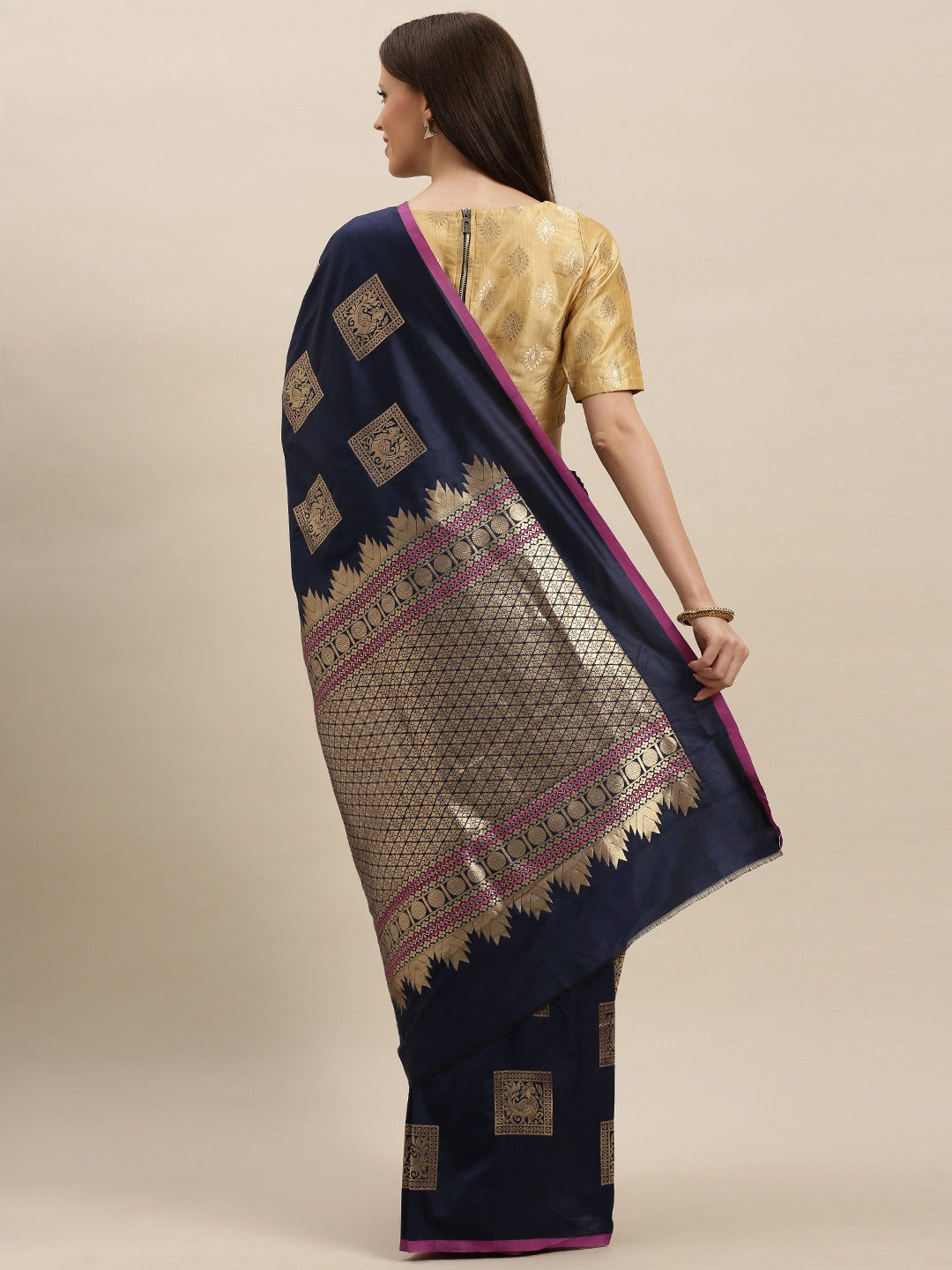 Kanjivaram Navy Silk Blend Saree