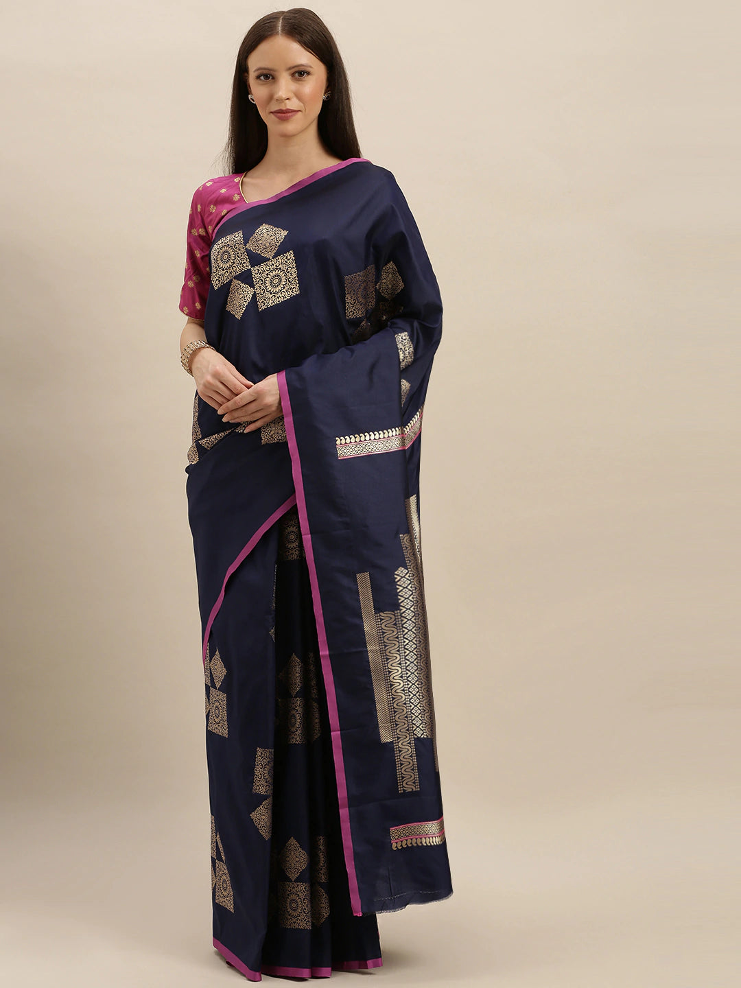 Stylish Kanjivaram Navy Colour Silk Blend Saree