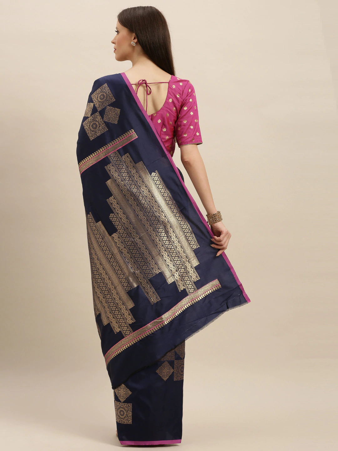 Stylish Kanjivaram Navy Colour Silk Blend Saree