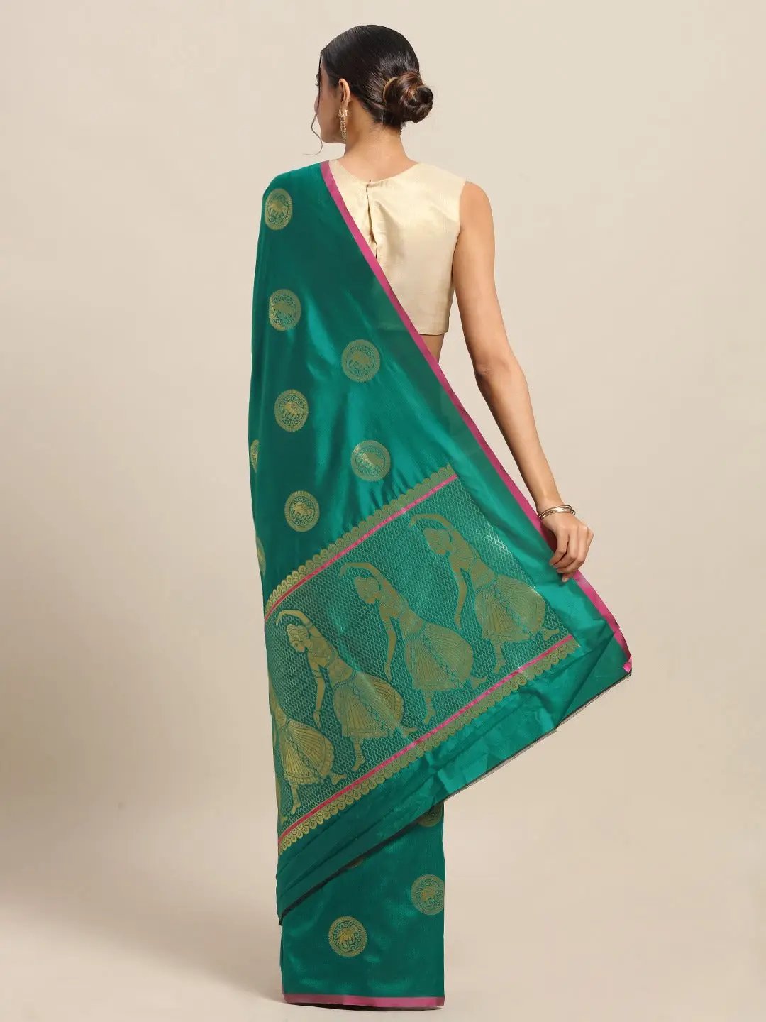 Stylish Banarasi Rama Colour Solid Border Silk Blend Saree 