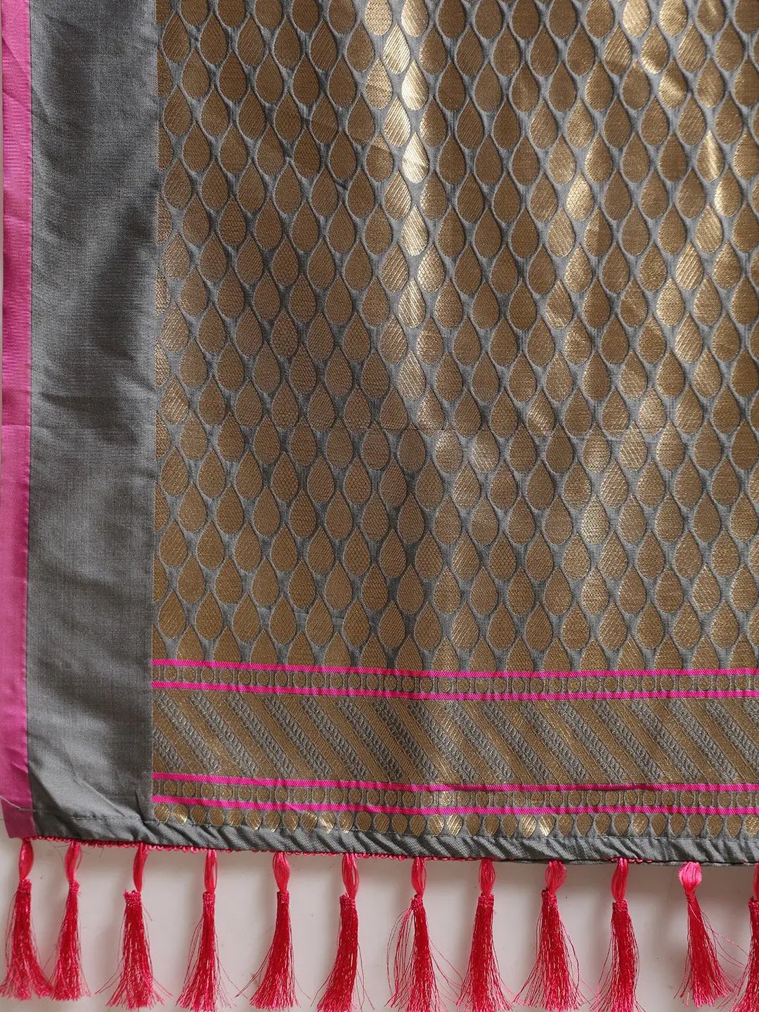 Digital Grey Colour Silk Woven Design Banarasi Saree 