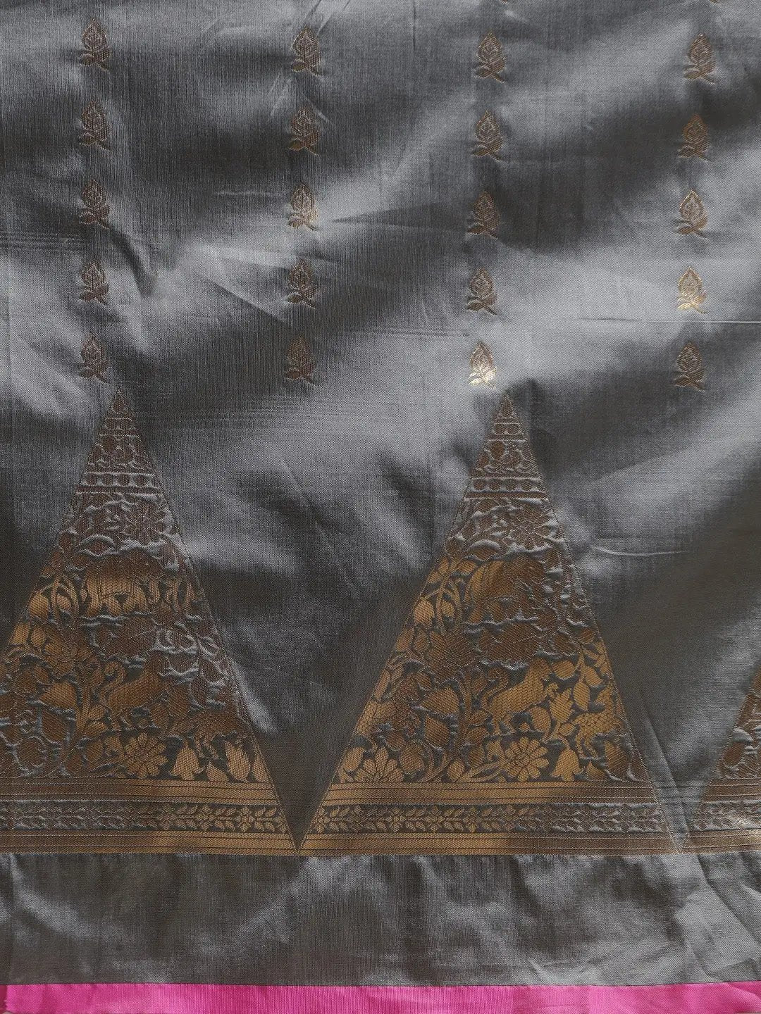 Digital Grey Colour Silk Woven Design Banarasi Saree 