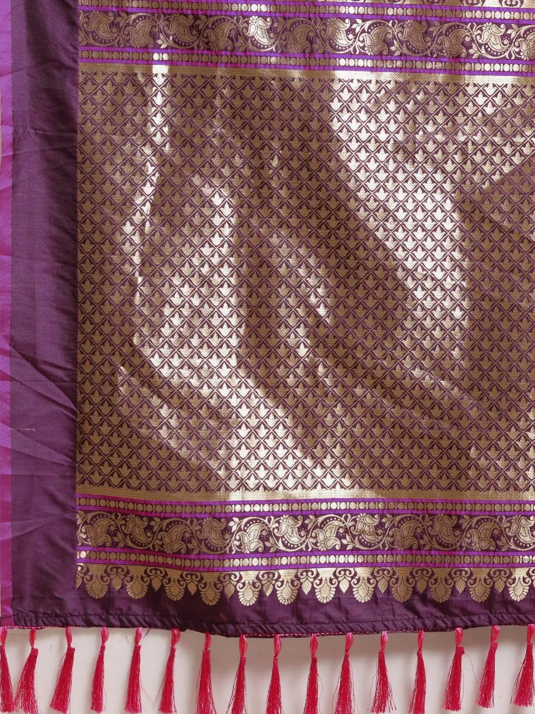 Banarasi Wine Colour Ethnic Motifs And Woven Design Saree