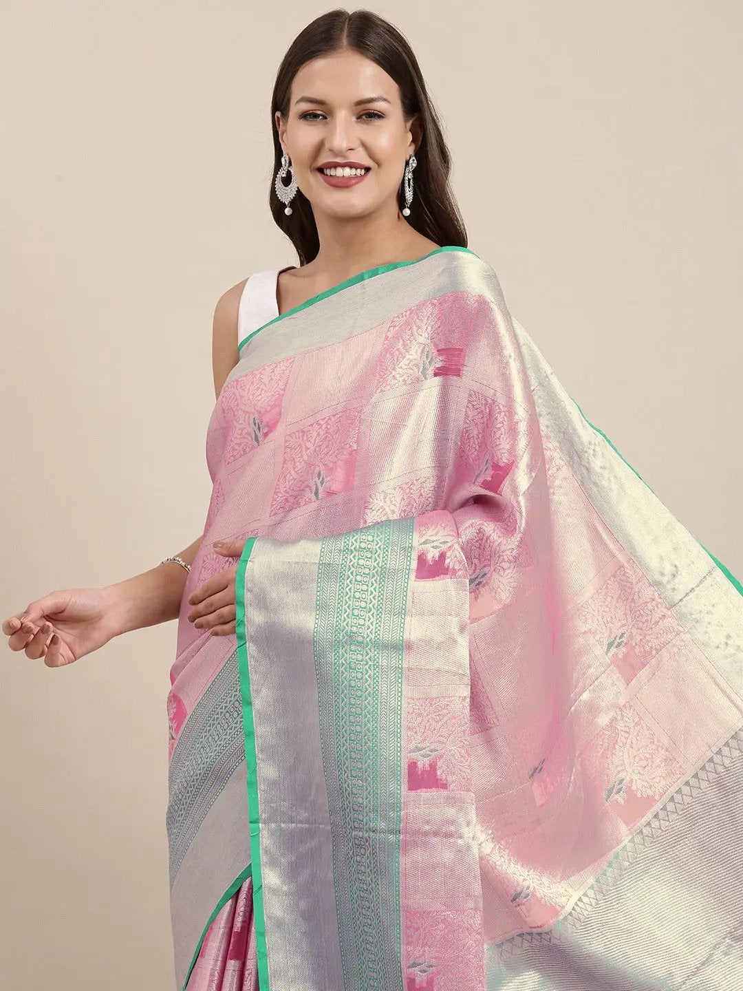 Kora Silk Banarasi Saree With Zari border