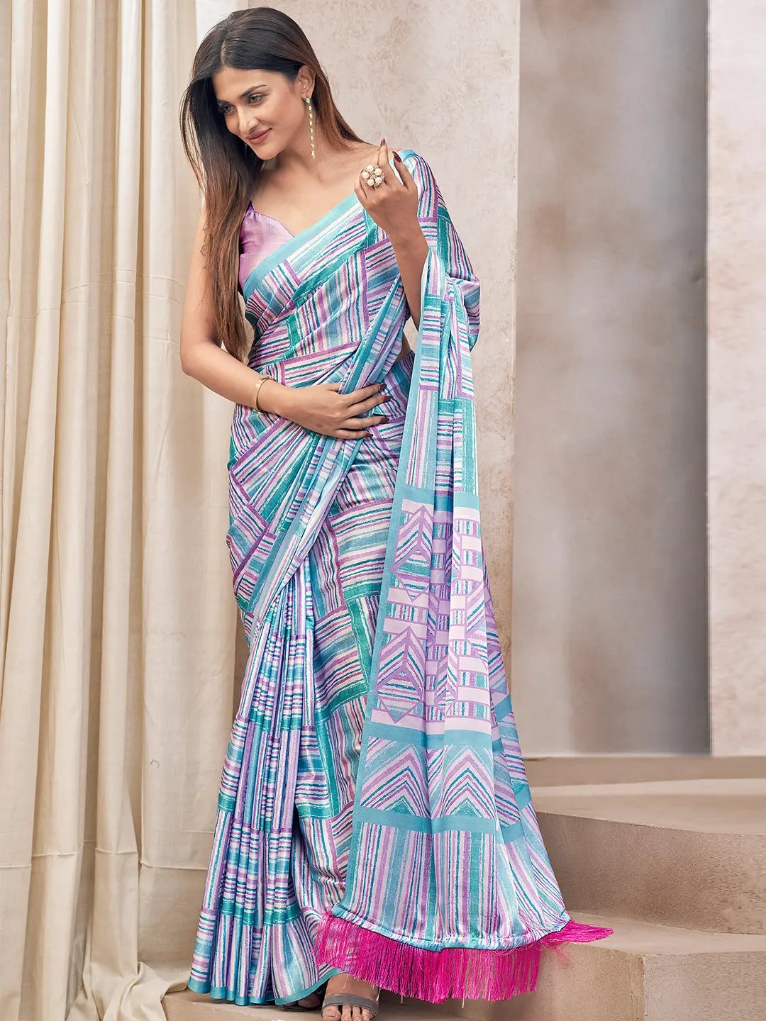 Latest Soft Satin Georgette Saree with Trendy Digital Print