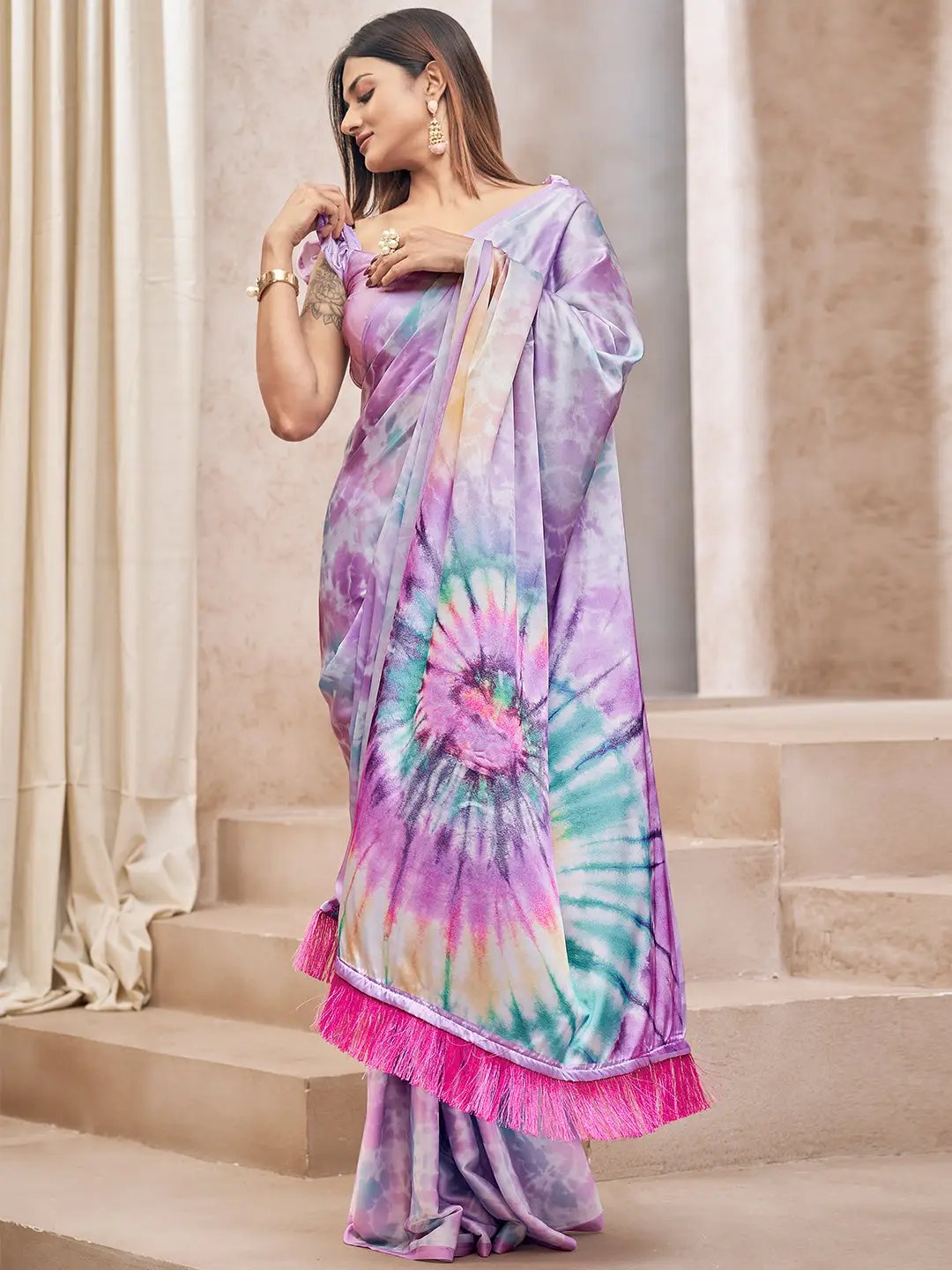 Stylish Soft Satin Georgette Saree with Digital Print