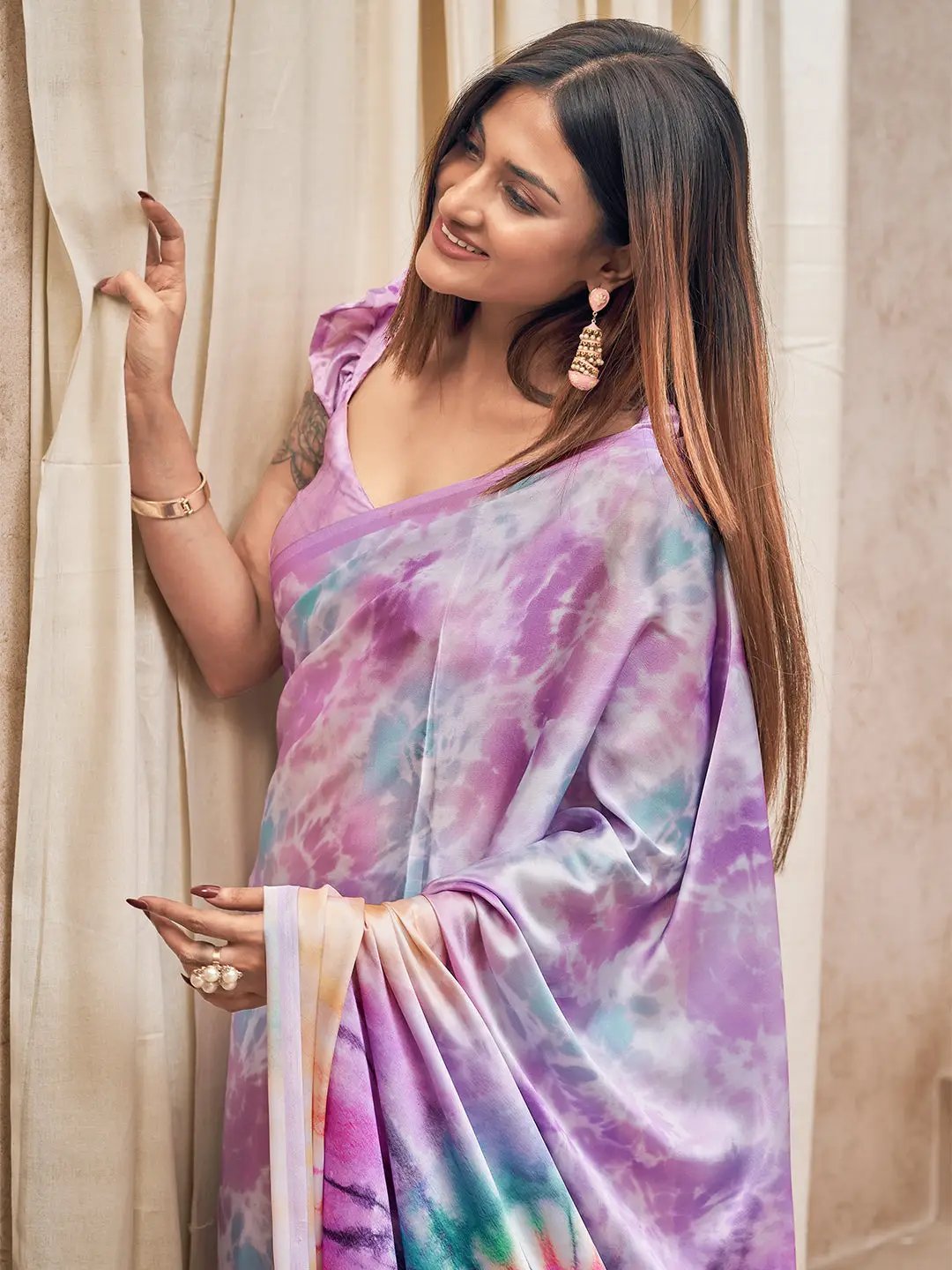 Stylish Soft Satin Georgette Saree with Digital Print