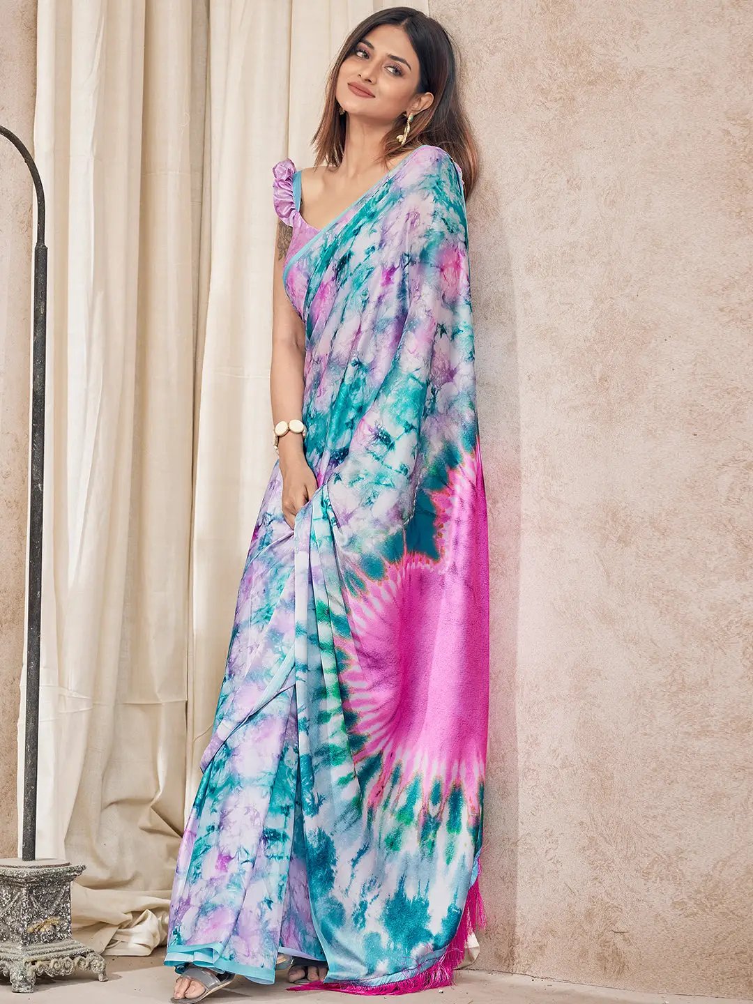 Multi Colour Soft Satin Georgette Saree with Digital Print