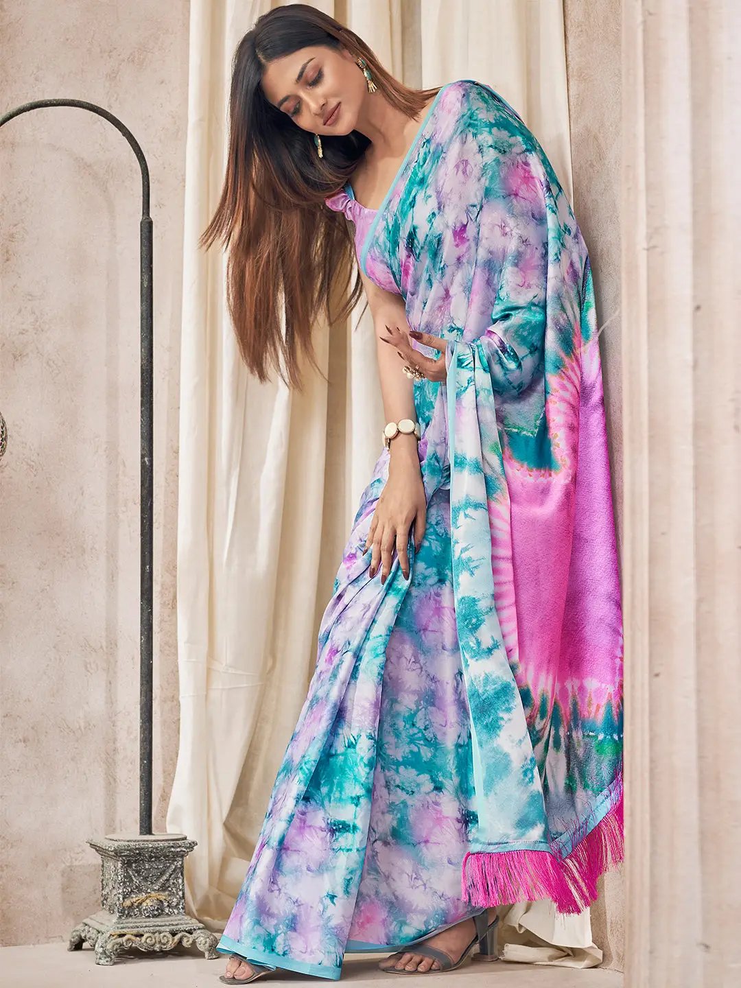 Multi Colour Soft Satin Georgette Saree with Digital Print