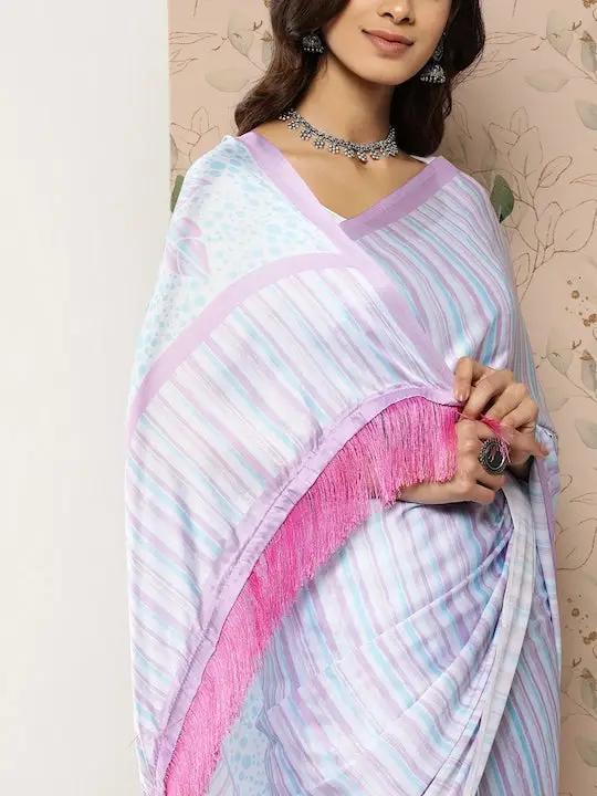 Soft Satin Georgette Pristel Colour Saree