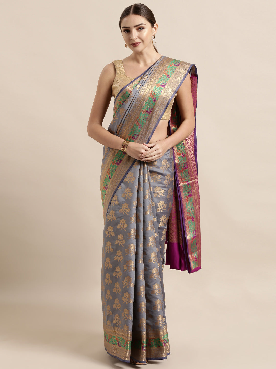 Banarasi Grey Colour Woven Design Saree 