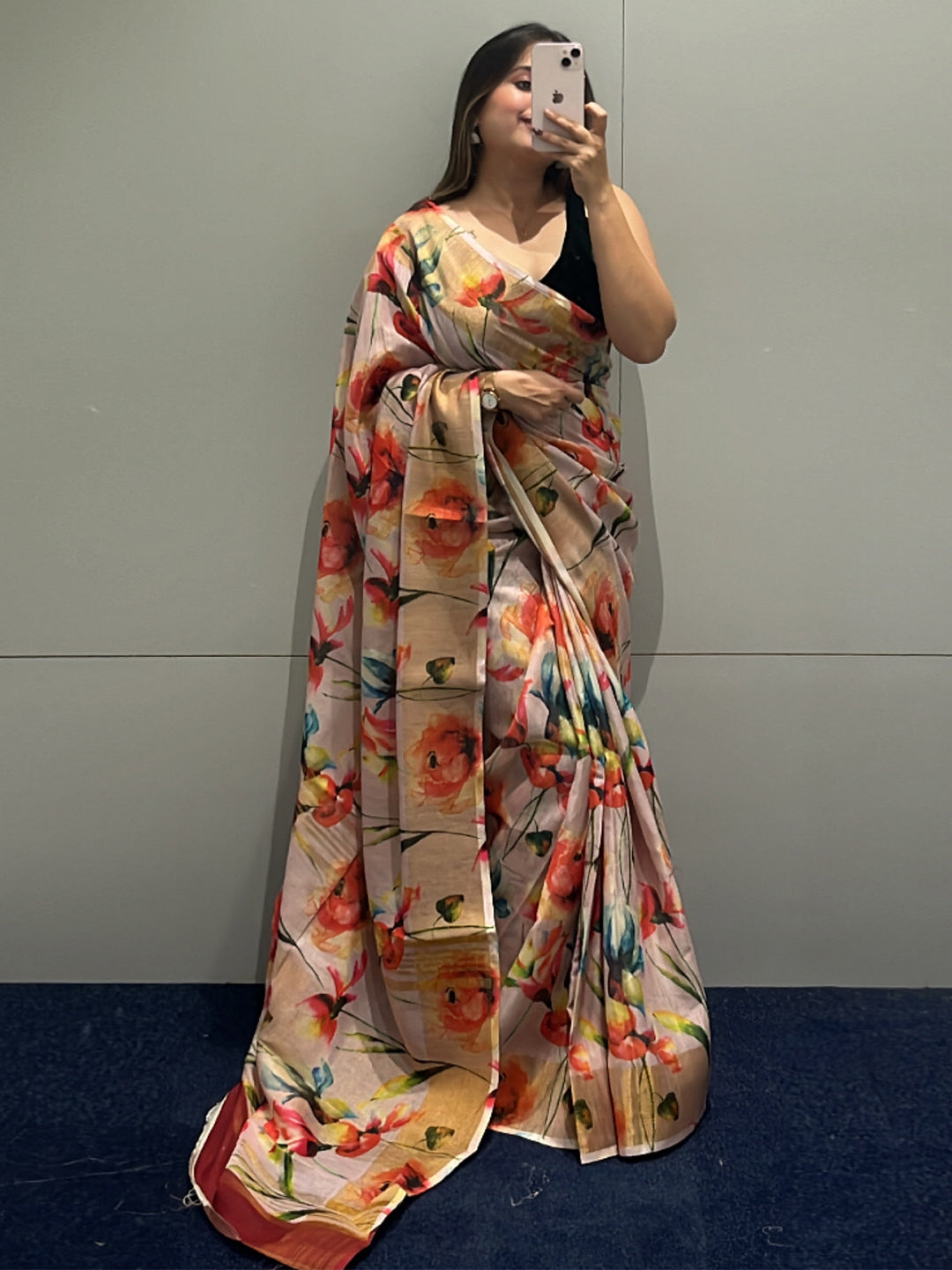 Floral Elegance Exclusive Pure Linen Saree 