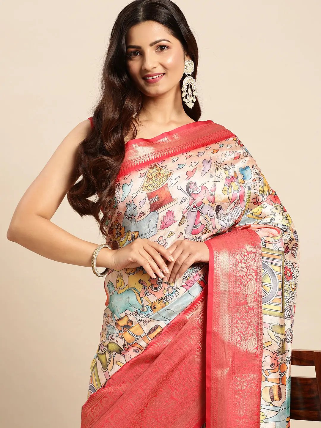 Kalamkari Pattu Banarasi Silk Saree