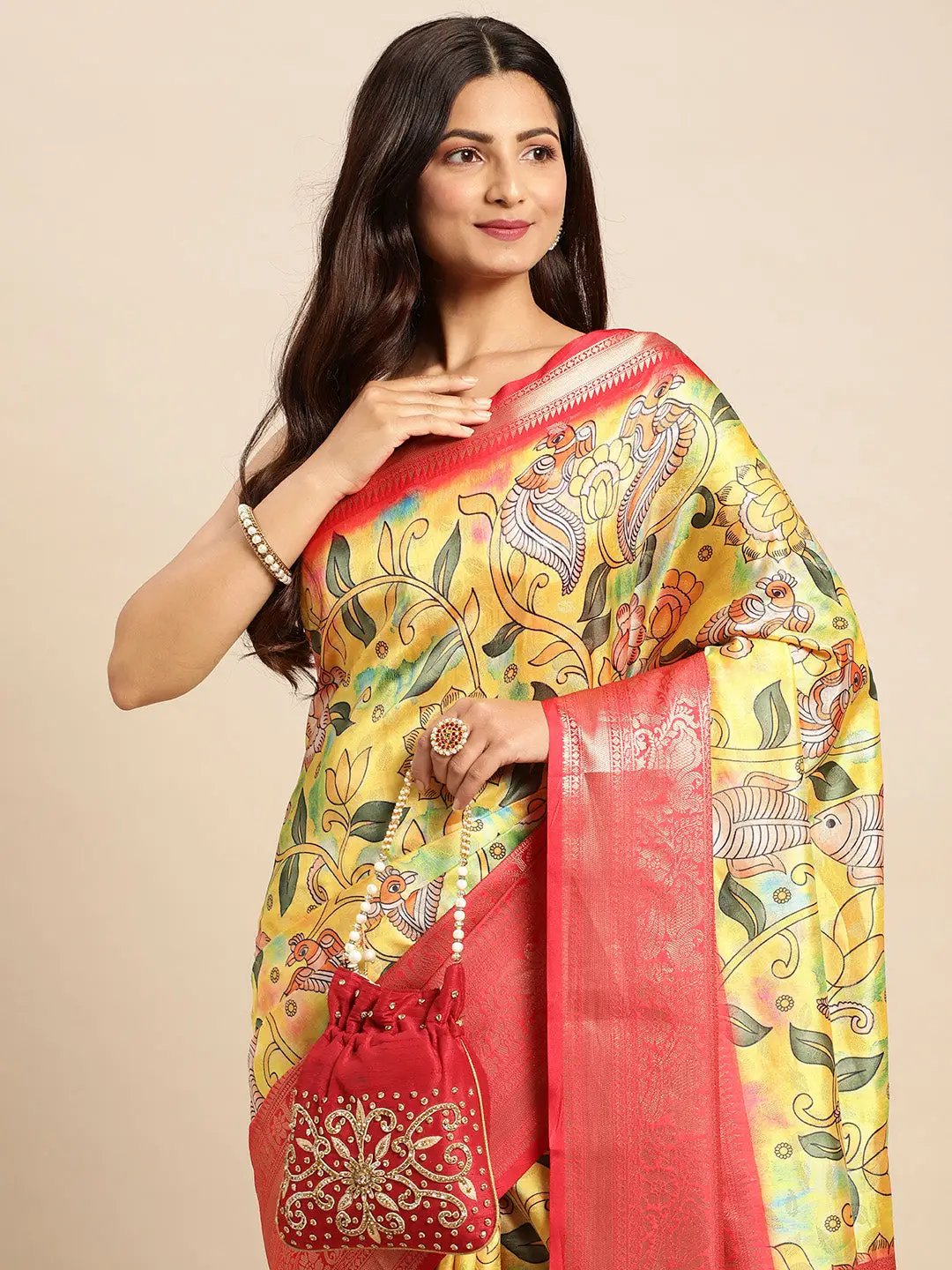 Kalamkari Pattu Banarasi Silk Saree