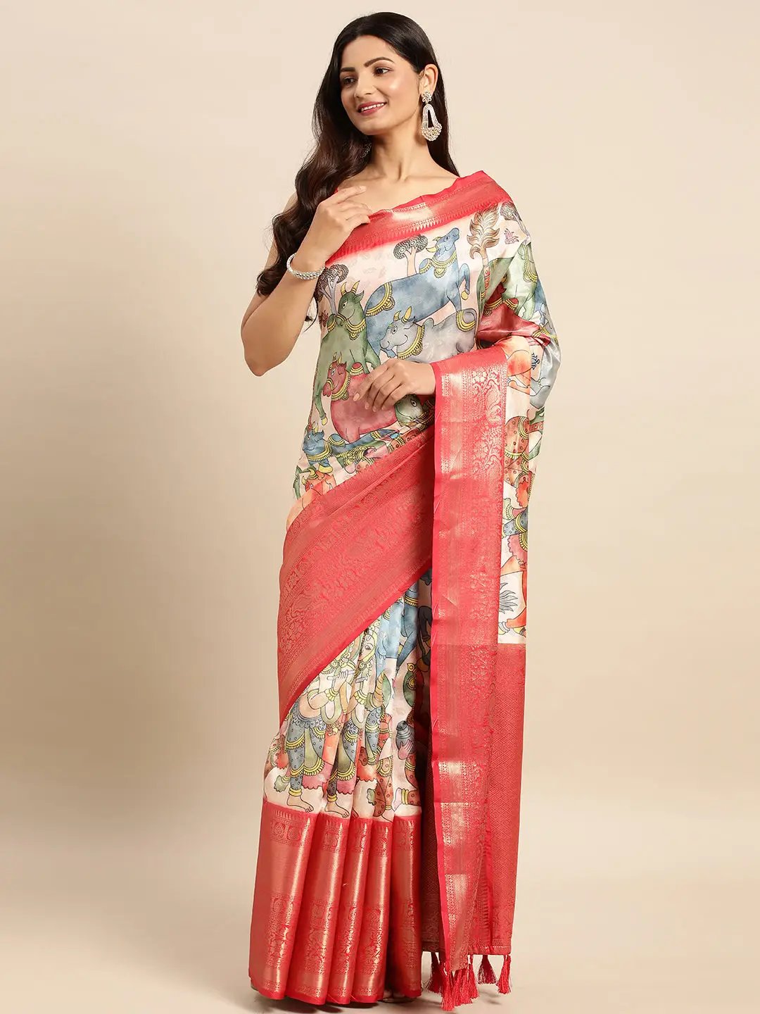 Kalamkari Pattu Banarasi Silk Saree