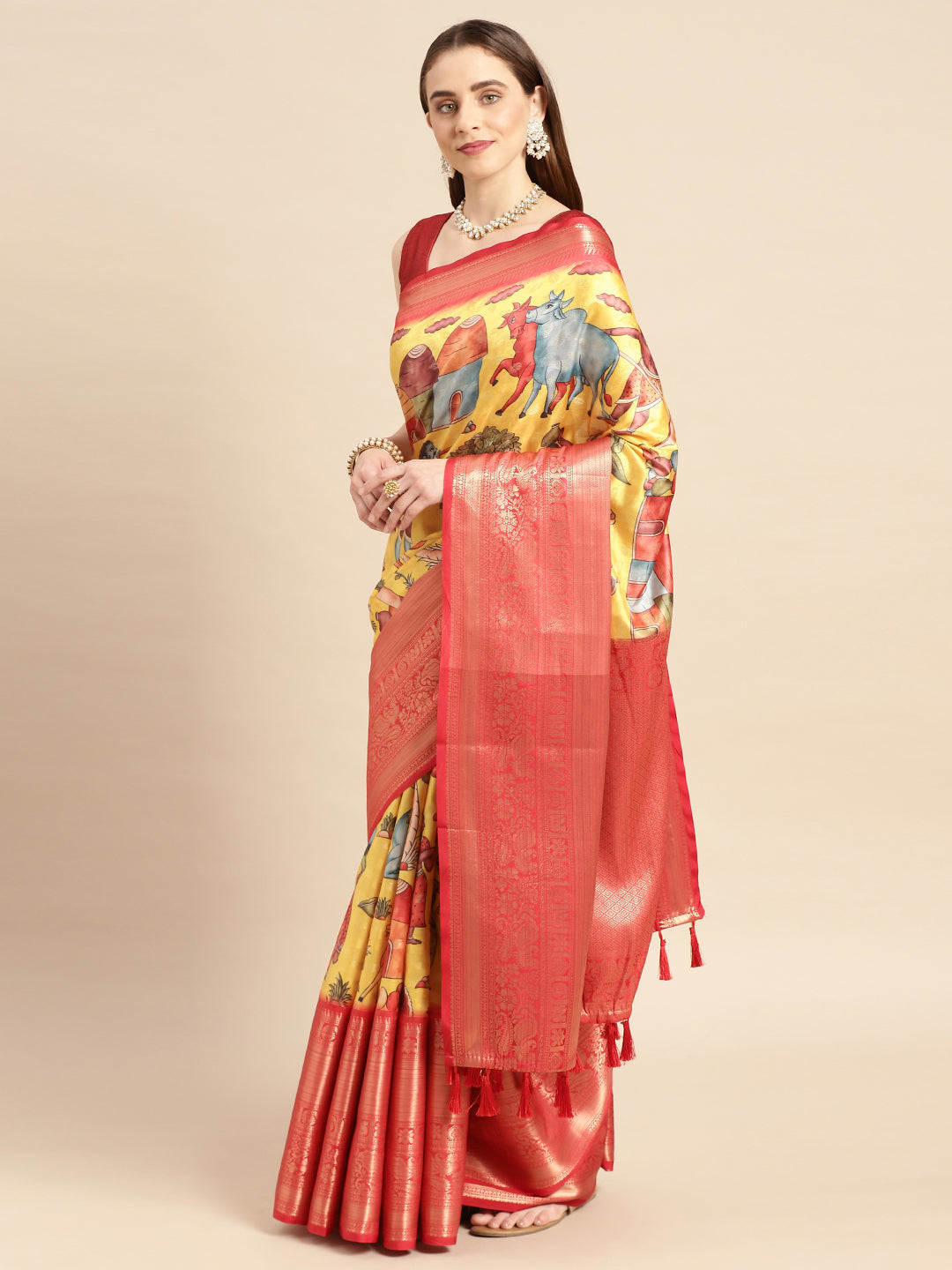 Kalamkari Pattu Banarasi Silk Saree