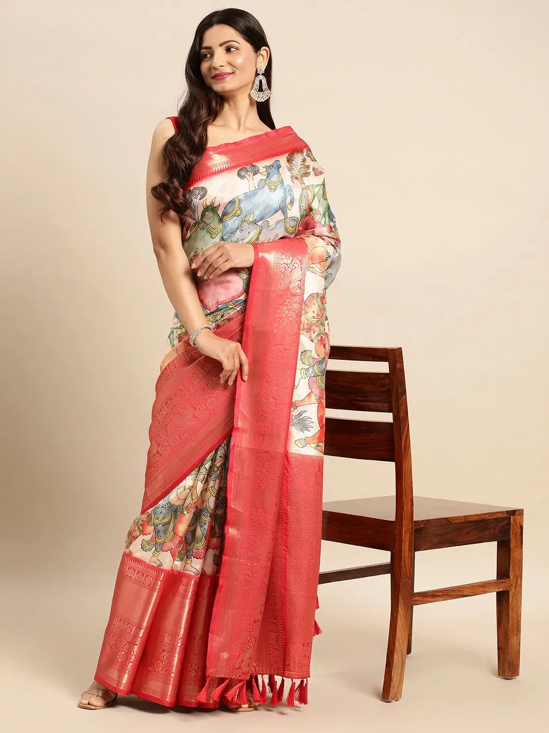 Kalamkari Pattu Banarasi Silk Saree 