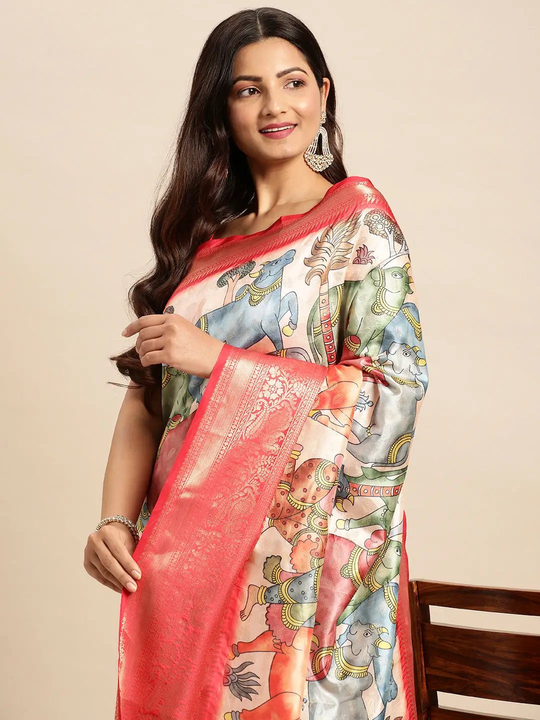 Kalamkari Pattu Banarasi Silk Saree 