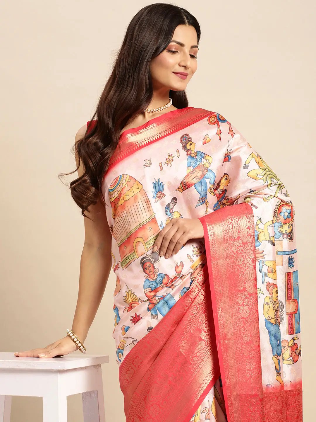 Kalamkari Pattu Banarasi Silk Saree 