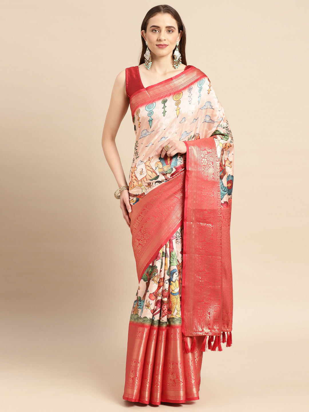 Kalamkari Pattu Banarasi Silk Saree 