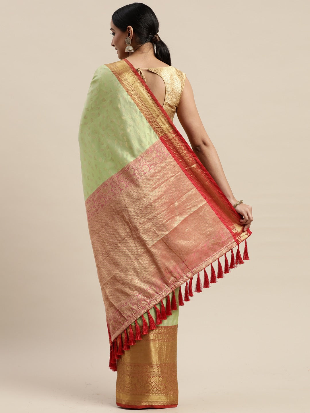  Banarasi Kanchi Pattu Saree with Ethnic Zari Motif Work