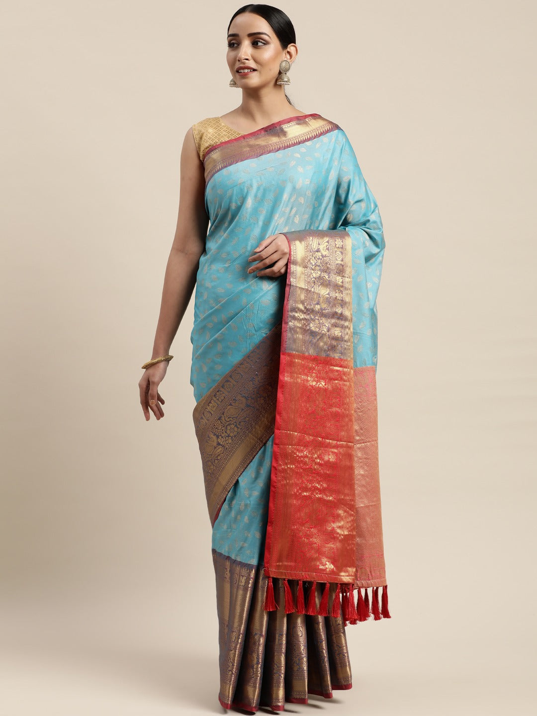  Banarasi Kanchi Pattu Saree with Ethnic Zari Motif Work