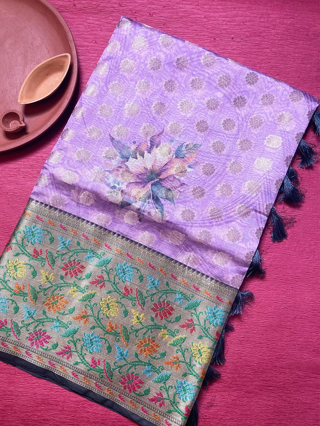 Lavender Orgenza Silk Saree