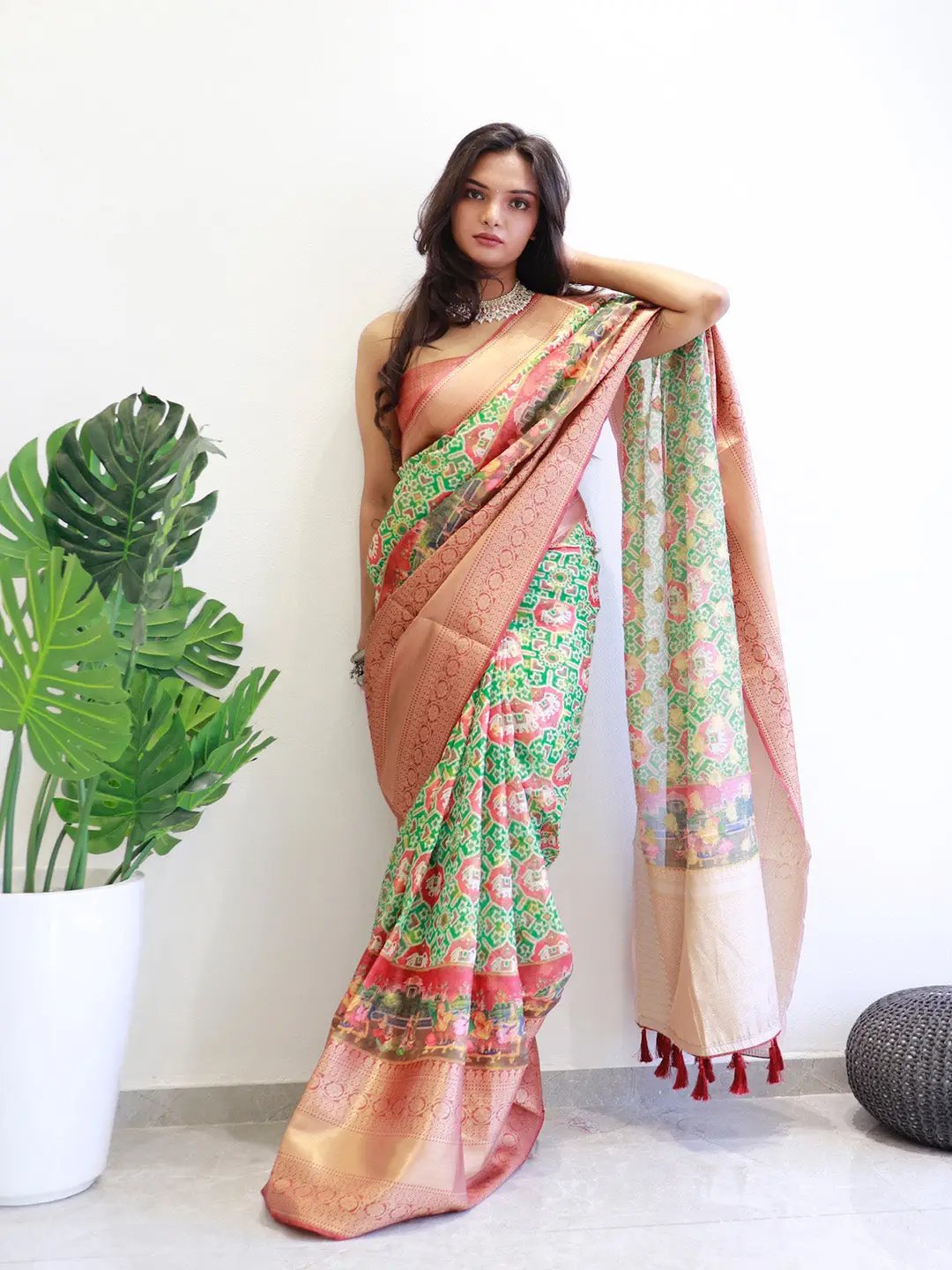 Party wear Moonga Silk Kota Doriya saree with Patola design.