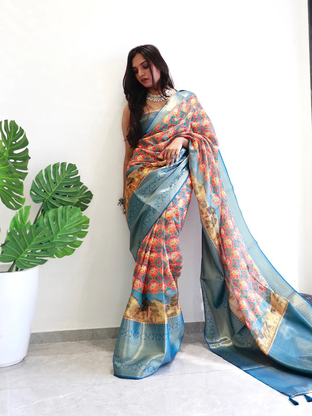 Moonga Silk Kota Doriya Patola Digital printed Saree