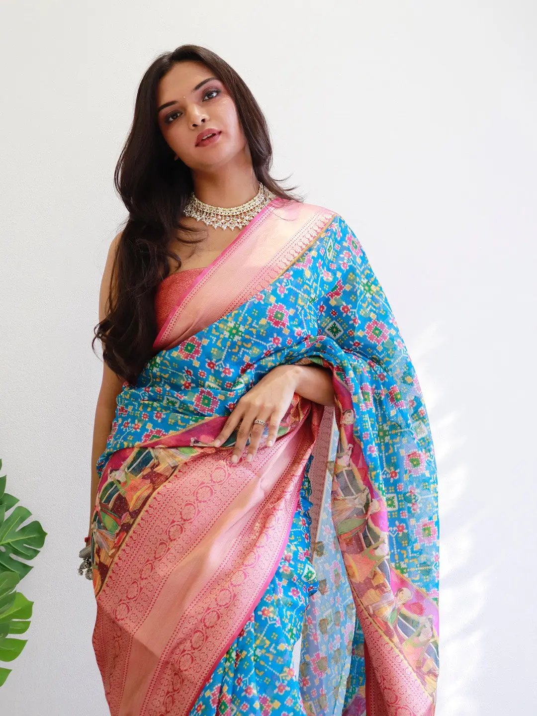 Moonga Silk Kota Doriya Patola Digital printed Saree