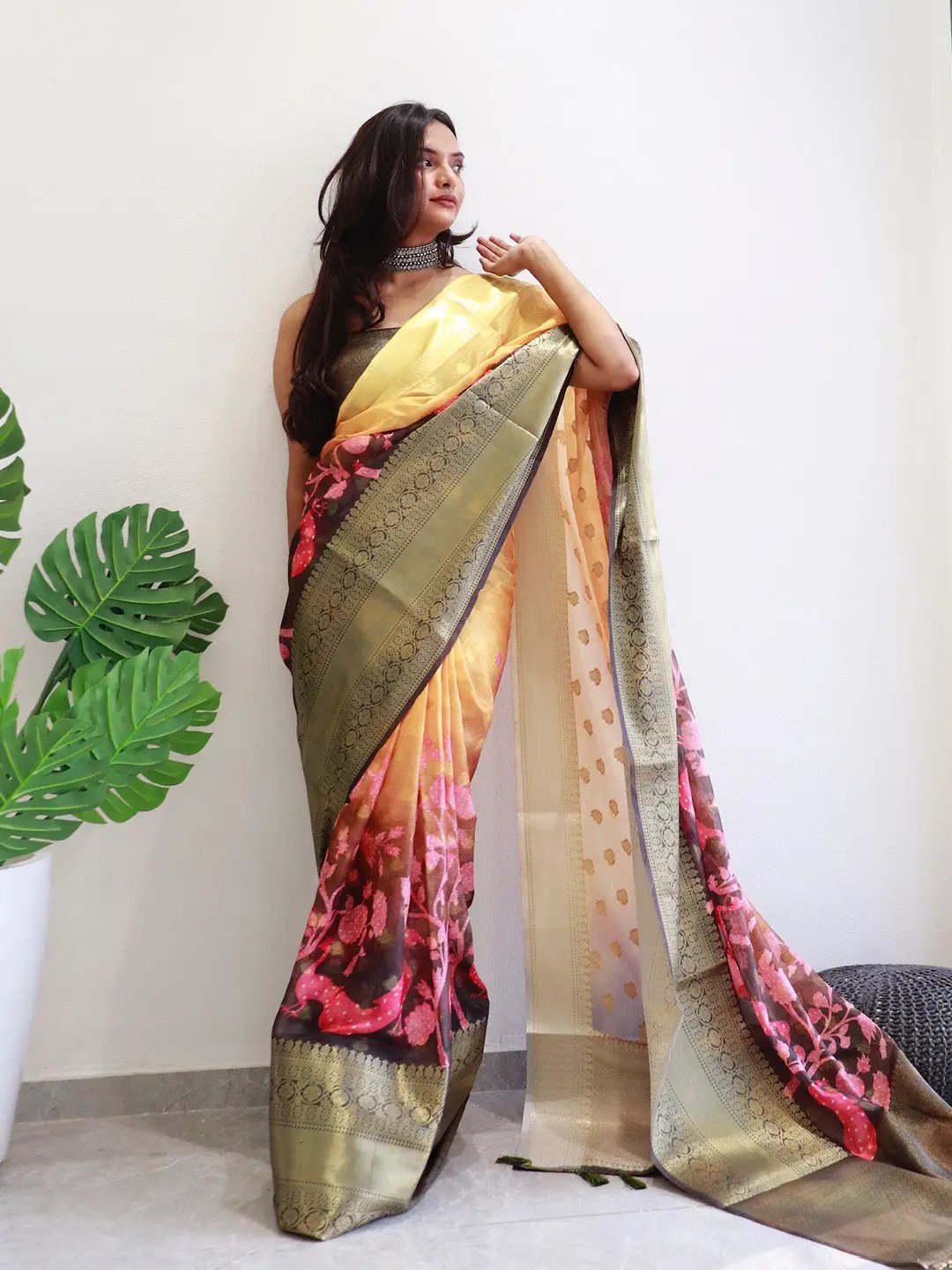 Stylish Hybrid Kalamkari Printed Kota Doriya Saree for parties