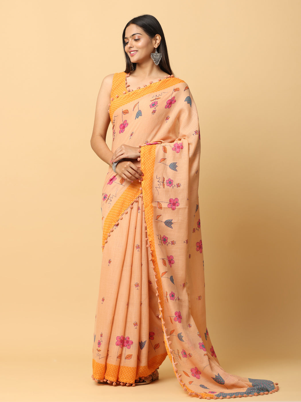 Pure Slab Cotton Trendy Block Print Designer Saree